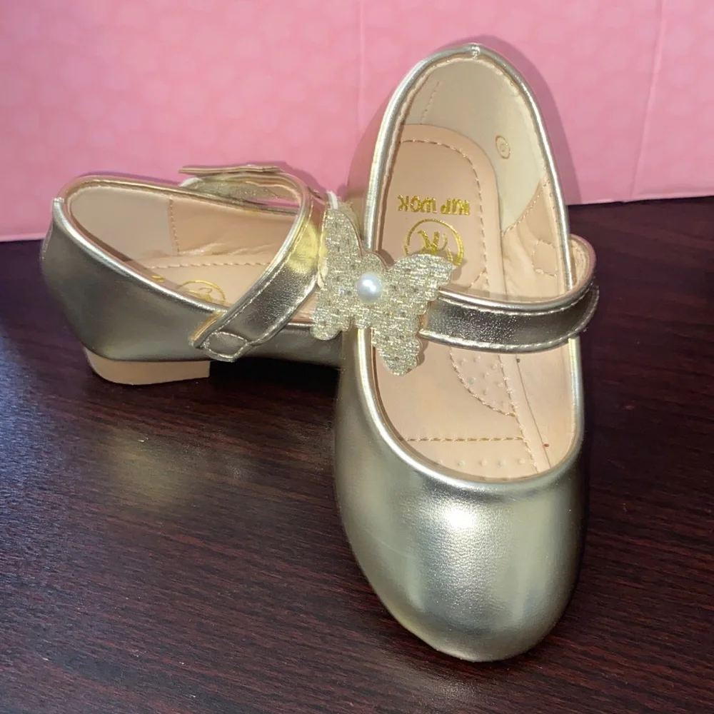 K KIP Gold Shoes with Glitter Bow, Toddlers Dressy shoes